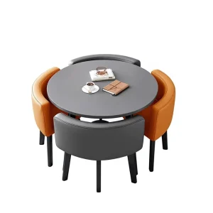 Modern Minimalist Round Wooden MDF Negotiation Table and Chair Combination, 4-Seater, for Office and Commercial Reception