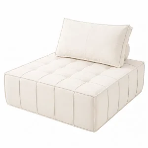 Modern Minimalist Tofu Block Chenille Upholstered Sponge Armless Single Module Deep Seat Sofa for Apartment Studio Living Room