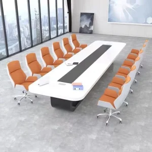 Modern Minimalist White Painted Conference Table Office Desk Expandable Negotiation and Training Table and Chair Combination