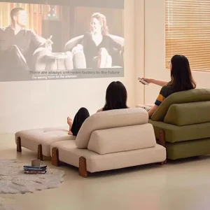Modern Minimalist Wooden Fabric Extendable Modular Sofa Set Bed Module Three Person Leisure Chaise Lounge for Small Living
