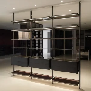 Modern Modular Metal and Aluminum Bookcase with Light Pole System Living Room Storage Rack