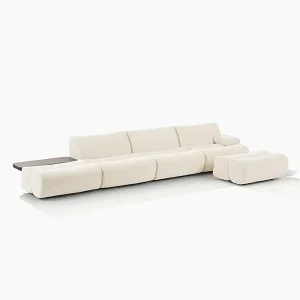 Modern Modular Upholstered Sofa with Built in Side Table and Soft Fabric for Spacious Living Room