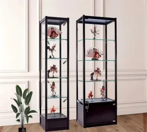 Modern Ougoo Floor standing Display Cabinet with Glass Doors Living Room Display Stand for Glassware