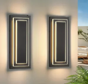 Modern Outdoor Square LED Wall Sconce 15.7-Inch 24W Waterproof Patio Wall Light Fixture for House and Garage