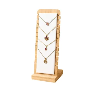 Modern Rectangle Foldable Bamboo Wood and Leather Detachable Necklace Display Stand