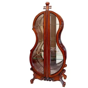 Modern Retro American-Style Cello-Shaped Wooden Wine Cabinet with Glass Doors