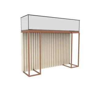 Modern Rose Gold Metal Frame Jewelry Display Cabinet Tempered Glass Showcase With Vertical Strip Decor for Jewellery Store
