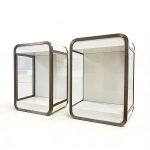 Modern Rounded Jewelry Display Showcase LED Stainless Steel Glass Cabinet for Retail Boutique Shop Tabletop Furniture