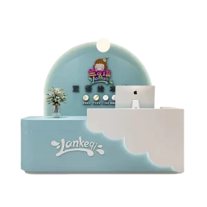 Modern Small Pink Wood Reception Counter with Edge Sealing for Hotel or School