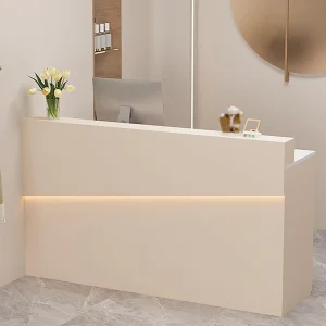 Modern Solid Wood Reception Counter for Hospital School Hotel & Gym Use Display Shelf Drawers Checkout Custom Size Rongqi Brand