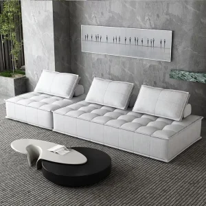 Modern Square Sponge Modular Sofa with Button Tufted Seat Design Low Profile Commercial Apartment Furniture