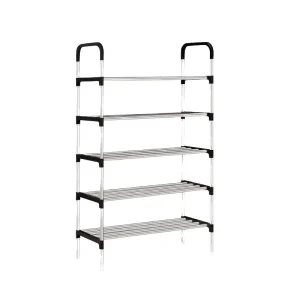 Modern Stainless Steel Convertible Extendable Shoe Rack with 5 Shelves Wall Mount Storage for Home & Gym