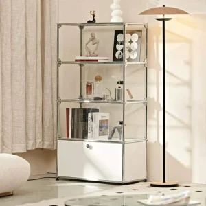 Modern Stainless Steel Glass Display Cabinet for Wine, Toys, Action Figures, and Models
