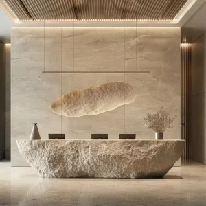 Modern Stone Like Fiberglass Reception Counter for Hotels Coffee Shops Retail Malls Sales Offices Bars