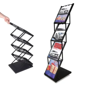 Modern Style Foldable Z-Shape Brochure Holder Acrylic Floor Display Stand for Exhibitions