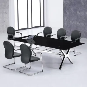 Modern Tempered Glass Conference and Reception Table with Chair Set