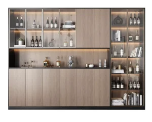 Modern Thickened Plywood Display Cabinet with Glass Door, Drink and Tableware Rack