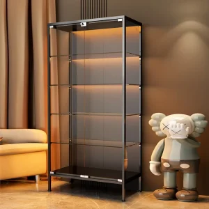 Modern Transparent Glass Floor Standing Display Cabinet with Light for Figurines Toy Models for Storage Living Room Home Use