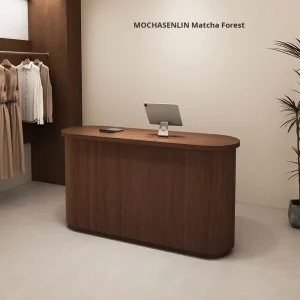 Modern Vintage Arc Shaped Reception Desk for Commercial Company Bar Counter Cashier Desk Clothing Display