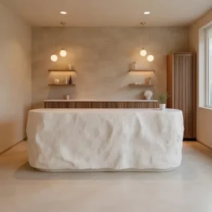 Modern White Curved Handmade Reception Desk with LED Light for Hotel Lobbies