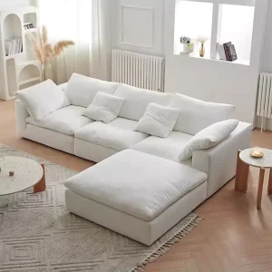Modern White Fabric Modular Corner Sectional Sofa Set with Wood