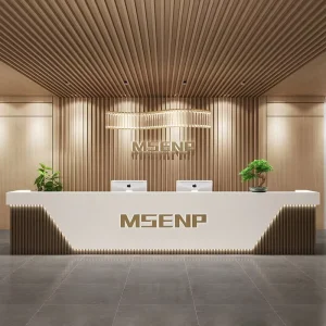 Modern White Vertical Fluted Reception Desk LED Light Custom Logo Luxury Front Counter Office Hotel Company Commercial Table