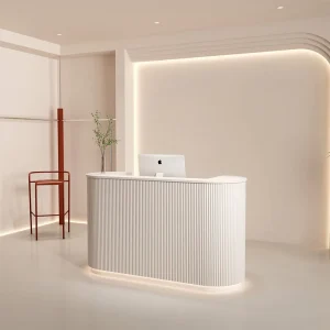 Modern White Wood Reception Desk with Cashier Counter for Beauty Salons, Offices, Hospitals, and Malls
