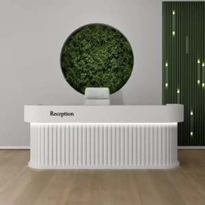 Modern White Wooden Reception Desk with Panel Design for Beauty Salons