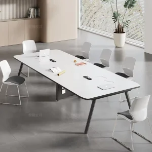 Modern Wood Conference Table and Chair Set Long Rectangular 8-Person Office Workbench Fireproof Anti-Scald Table