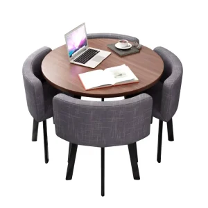 Modern Wood-Top Metal-Frame Table and Chair Set 1 Table with 4 Chairs BTDT005 for Office