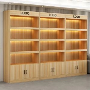 Modern Wood and Glass Display Cabinet for Retail, Living Room, Kitchen, or Home Bar