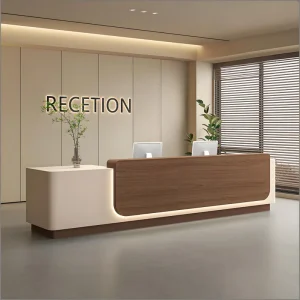 Modern Wooden Reception Desk for Hotel Lobby, Office, and Commercial Spaces