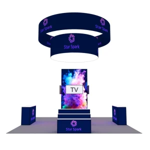 Modular 20×20 Aluminum Backlit SEG Trade Show Display with Step Tables Portable Expo Booth