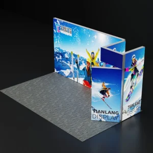 Modular Aluminum L Shape Corner Exhibition Booth with Main Backwall Side Extension Pillar Stand Portable Trade Show Display 6x3M