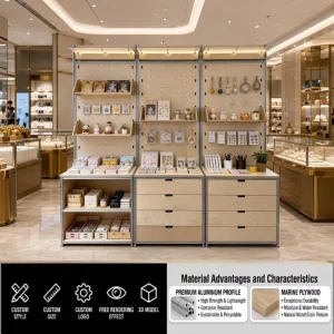 Modular Aluminum Profile Gift Shop Display Cabinet for Stationery, Custom Size and Logo