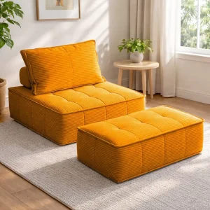 Modular Compression Sofa Set Lazy Cream Style Block Sofa All Sponge Compression Living Room Corduroy Fabric Sofa
