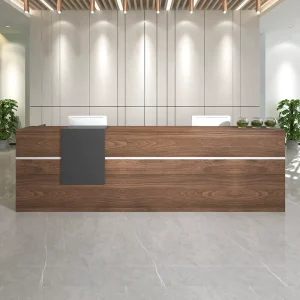 Modular Contemporary L-Shaped Wooden Reception Desk for Hospital Supermarket Gym or Hotel Lobby