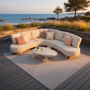 Modular Curved Outdoor Sofa Set Customizable Sectional Patio Furniture for Villa Garden Hotel Waterproof UV Resistant
