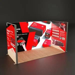 Modular Fabric Booth 6x3m Backwall with Counter and Shelves