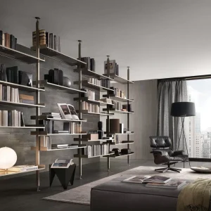 Modular Floor-to-Ceiling Metal Frame Bookcase Open Display Bookshelf with LED Strip Light for Living Room