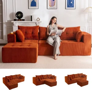 Modular L Shaped Sectional Sofa 4 Seat 1 Ottoman Tufted Boneless Frame Modern Cloud Design No Assembly Required Living Room