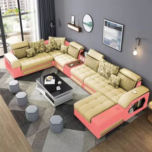 Modular Leather Deep-Seat Sofa Set