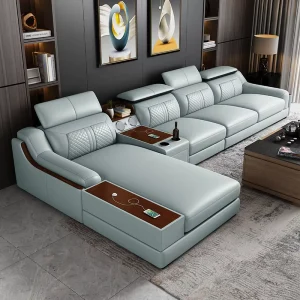 Modular Leather Sofa Set with Deep Seating