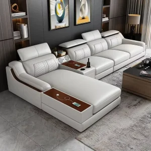 Modular Leather U-Shaped Sectional Sofa Set