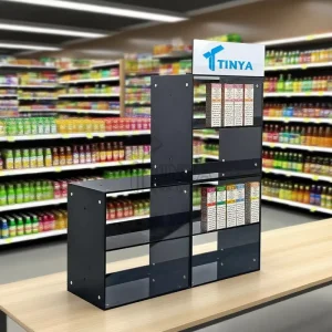 Modular Magnetic Acrylic Counter Display Stand Detachable Floorstanding Plexiglass Snacks Display Rack with Custom Logo