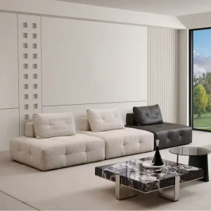 Modular Sofa Detachable Boucle Fabric and Leather Modules Tufted Square Seat Free Combination Couch for Modern Open Space