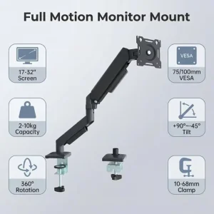 Monitor Arm Stand, Clamp-On Desktop Bracket for 17-32″ LCD LED Monitors, VESA Compatible