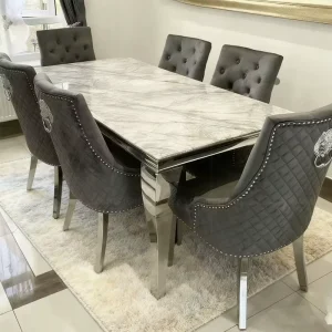 Morden Minimalism Complete Dining Table Set Luxury Italain Marble Top Dining Table with 6 Chairs