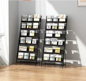 Movable Metal Brochure Floor Display Stand Magazine Newspaper Catalog Literature Display Rack for Office Exhibition Hotel