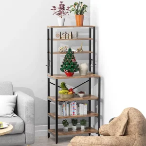 Movable Metal and Wood Storage Rack with Anti-Rust Finish for Household or Commercial Use